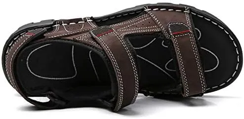 Gospt Men's Adjustable Three Strap Athletic River Sandals Shoes with Hook and Loop Closures Flat