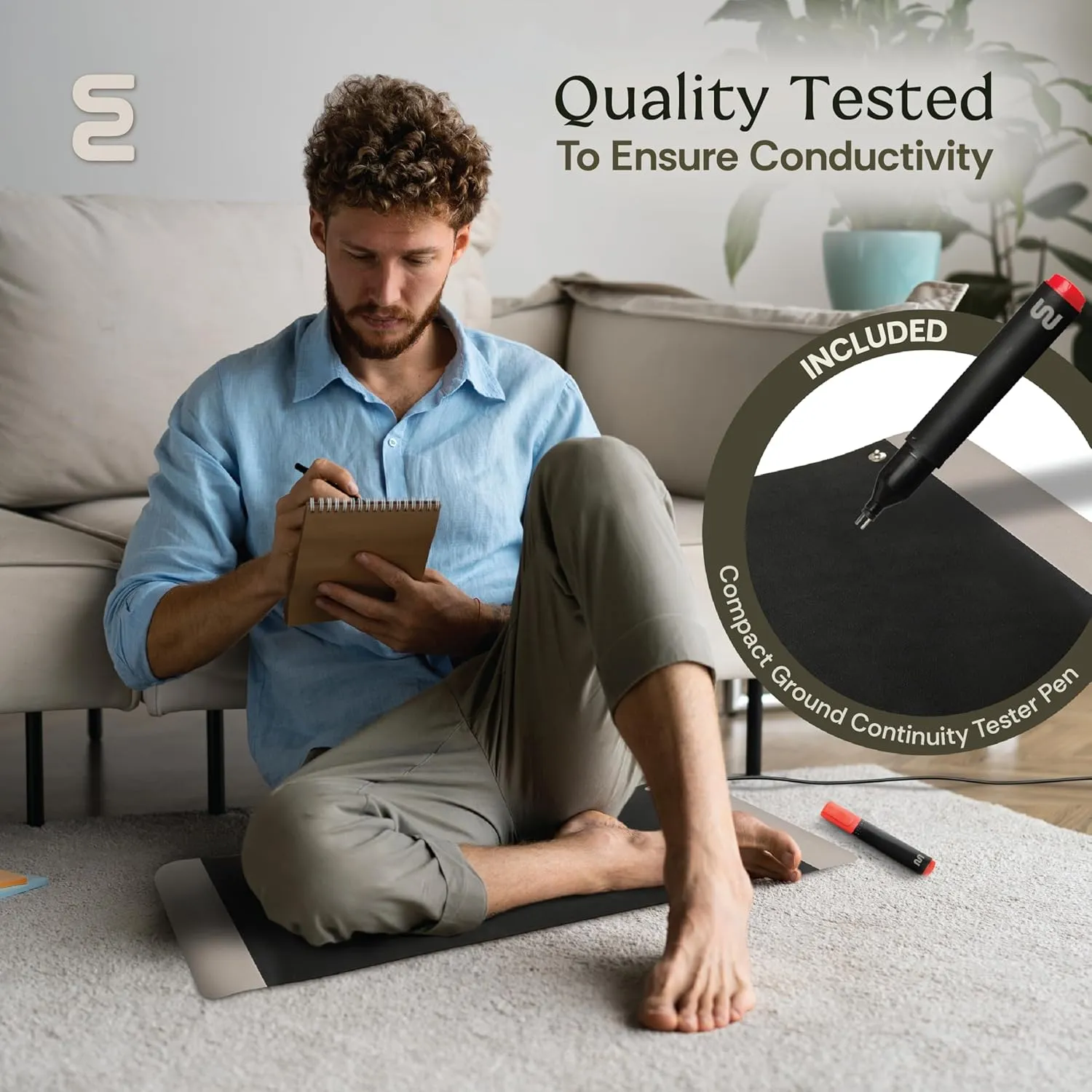 Grounding Mat for Feet - Foldable Earthing Grounding Mat for Bed with Tester Pen & Cord - Lightweight PMF Pad for Sleep, Meditation, office, Yoga & Stress Relief - Canvas Bag, Moonlight Mist