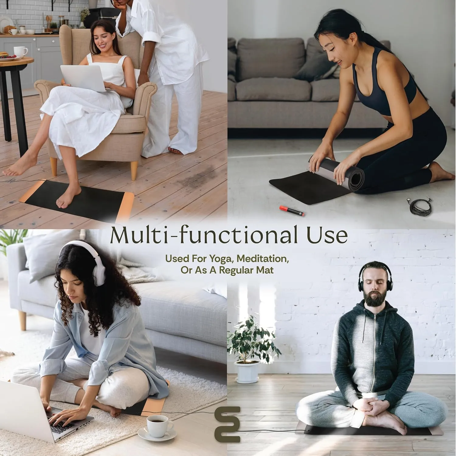 Grounding Mat for Feet - Foldable Earthing Grounding Mat for Bed with Tester Pen & Cord - Lightweight PMF Pad for Sleep, Meditation, office, Yoga & Stress Relief - Canvas Bag, Moonlight Mist