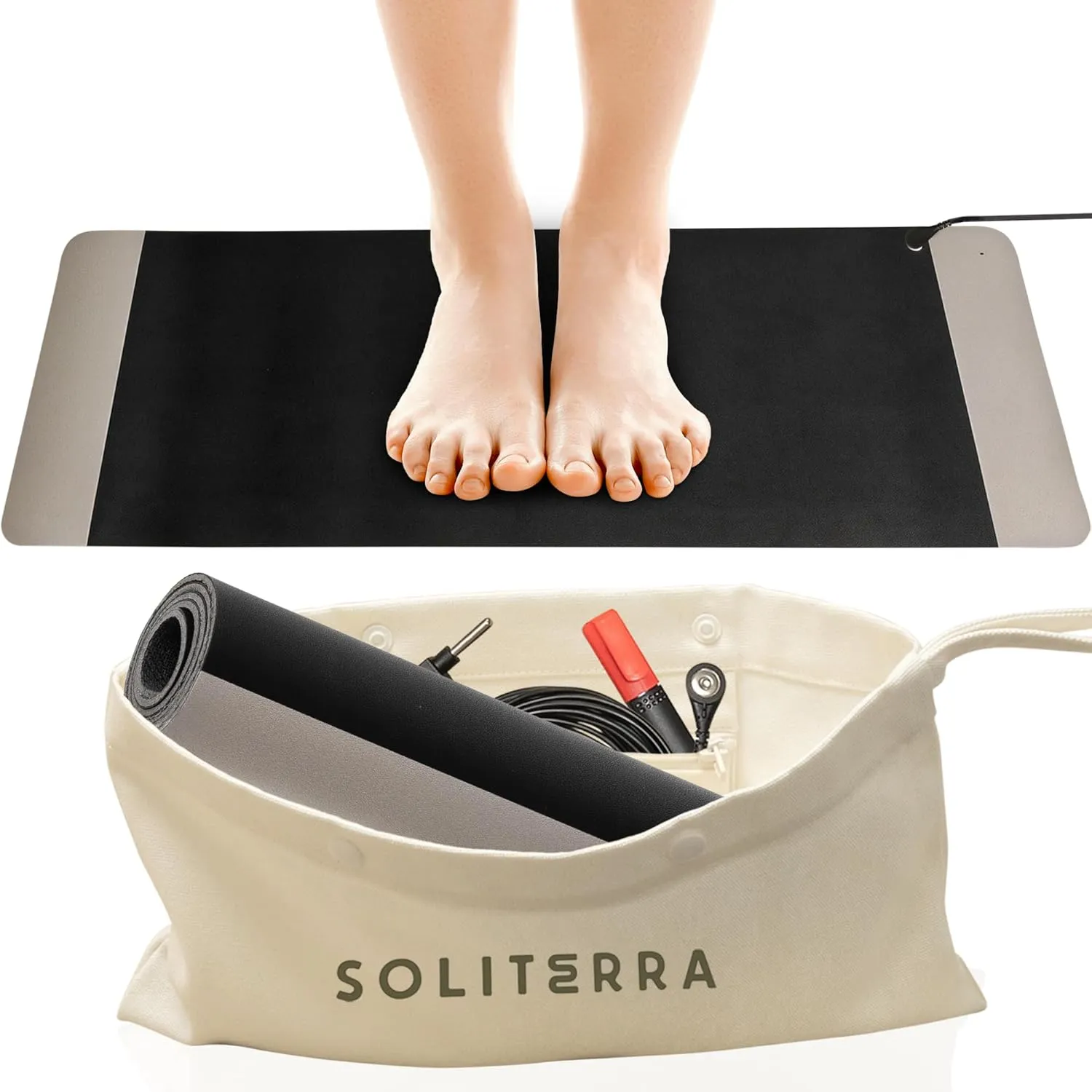 Grounding Mat for Feet - Foldable Earthing Grounding Mat for Bed with Tester Pen & Cord - Lightweight PMF Pad for Sleep, Meditation, office, Yoga & Stress Relief - Canvas Bag, Moonlight Mist