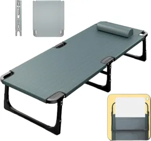 Guest Folding Beds, Portable Sleeping Cots for Adults, Foldable Cot with Pillow, Heavy Duty Cot Bed 440 Lbs, 65cm Extra Wide Cots for Camping Bedroom Pool Patio