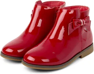 Gymboree Girl's Faux Leather Ankle Boot with Flat Sole and Closed Toe