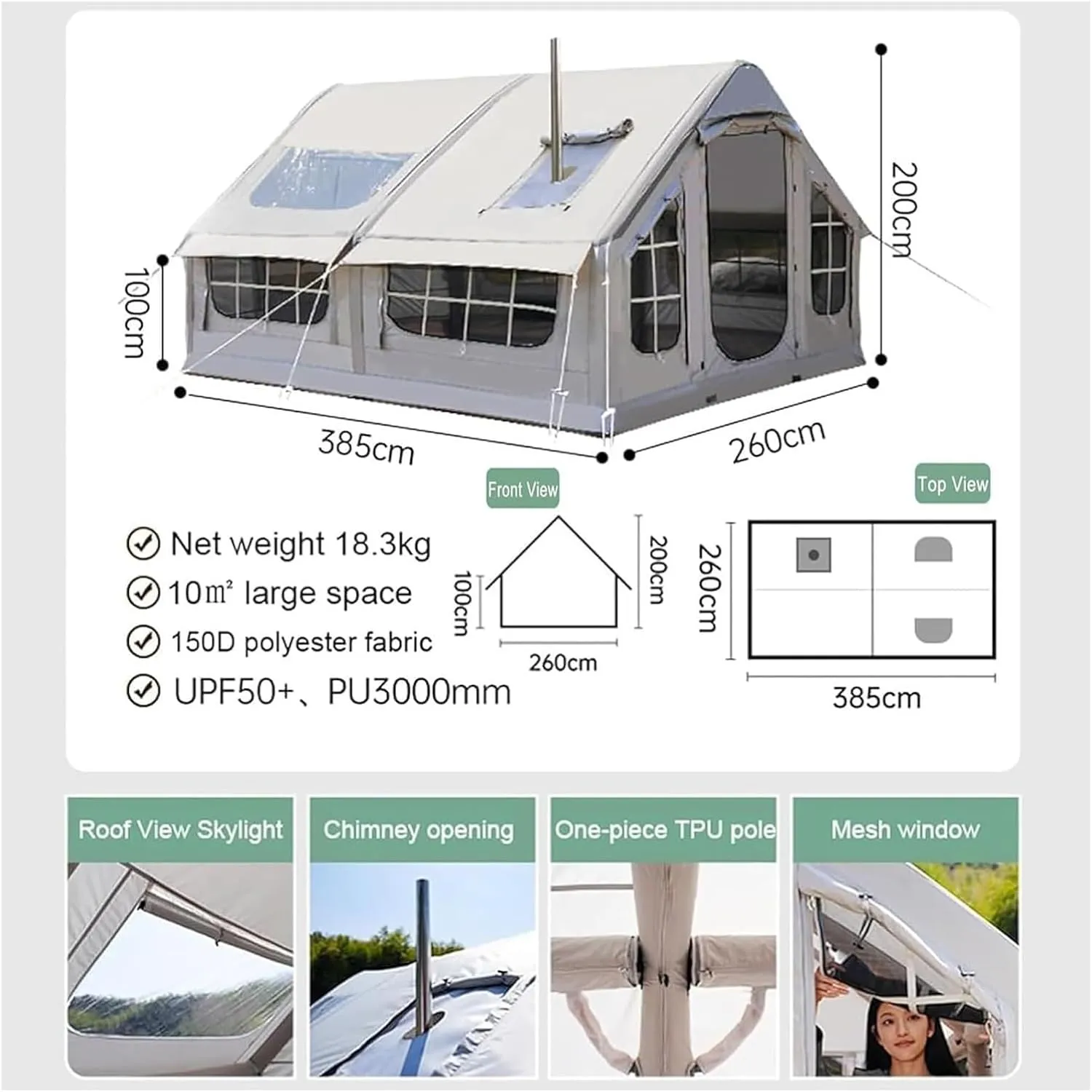 Inflatable Tents for Camping,Blow Up Tent, 4-Season Waterproof and Windproof Oxford Fabric Tent with Mesh Windows and Doors for 2-8 Persons