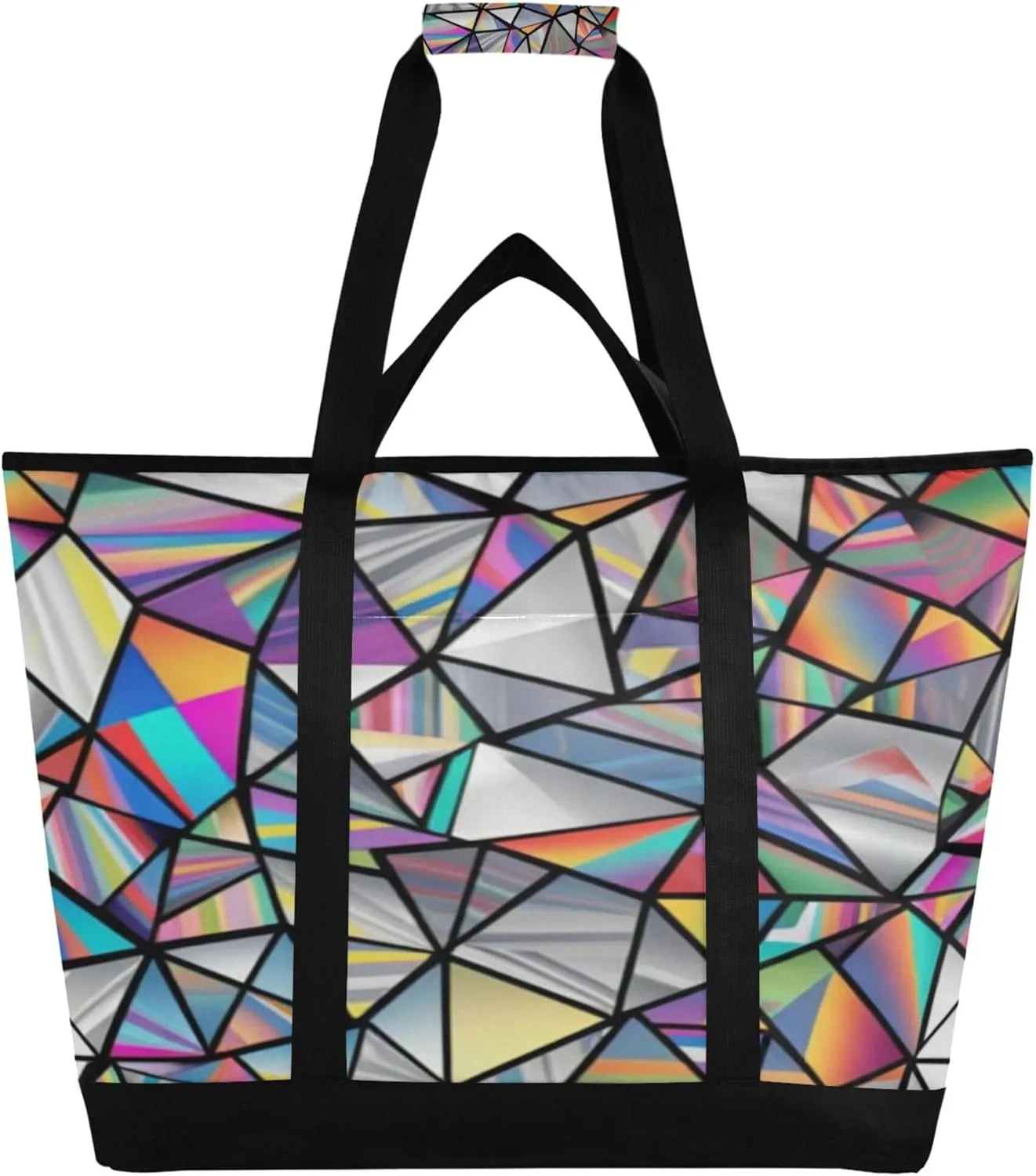 Irregular Glass Reusable Insulated Cooler Bag with Ice Pack Compartment - Large 47L Waterproof Thermal Grocery Tote for Picnic Beach Camping Lunch Storage