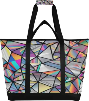Irregular Glass Reusable Insulated Cooler Bag with Ice Pack Compartment - Large 47L Waterproof Thermal Grocery Tote for Picnic Beach Camping Lunch Storage