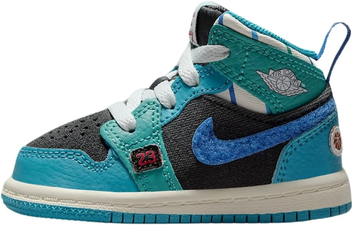 Jordan 1 Mid Ss (Td) Toddler's Shoes Size- 5, Anthracite/Glacier Blue