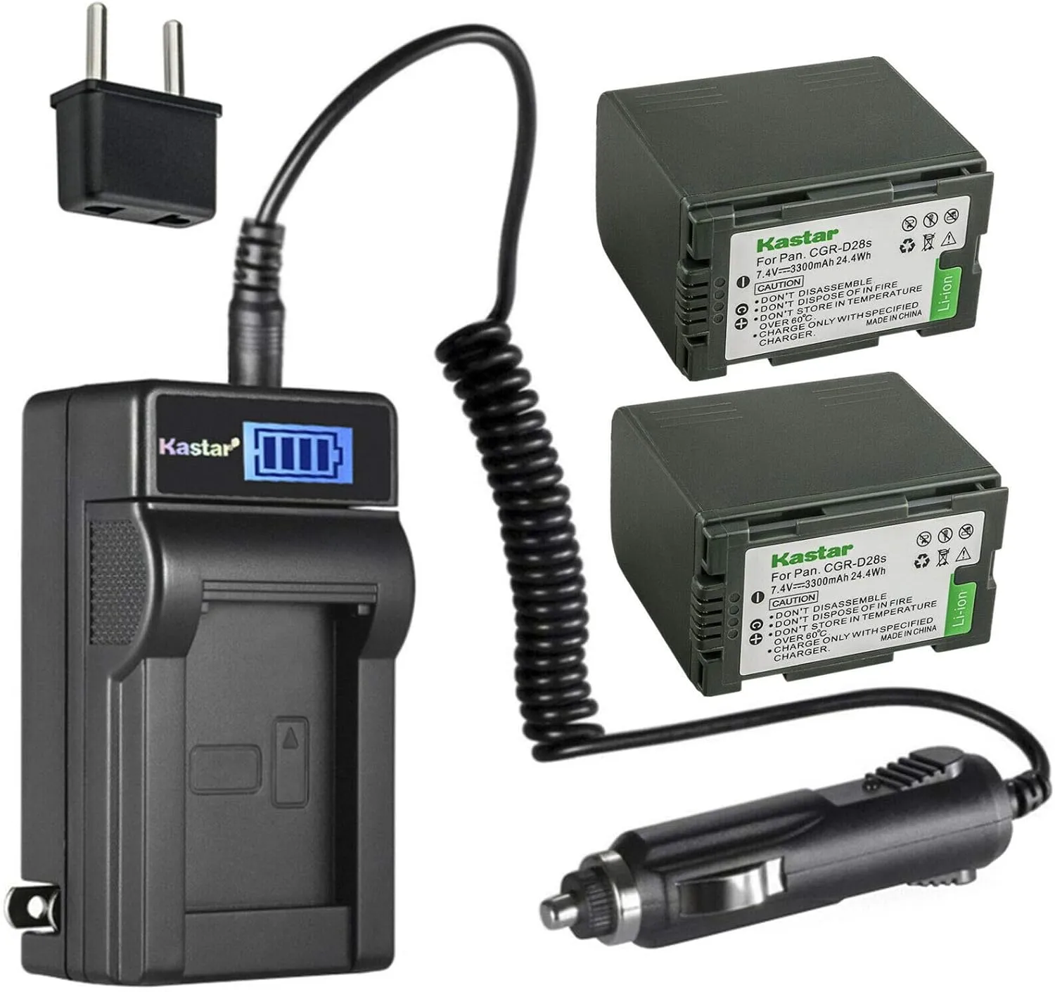 Kastar 2-Pack CGR-D28 Battery and LCD AC Charger Compatible with Panasonic NV-DS27, NV-DS28, NV-DS29, NV-DS30, NV-DS33, NV-DS35, NV-DS37, NV-DS38, NV-DS50, NV-DS55, NV-DS60, NV-DS65, NV-DS68
