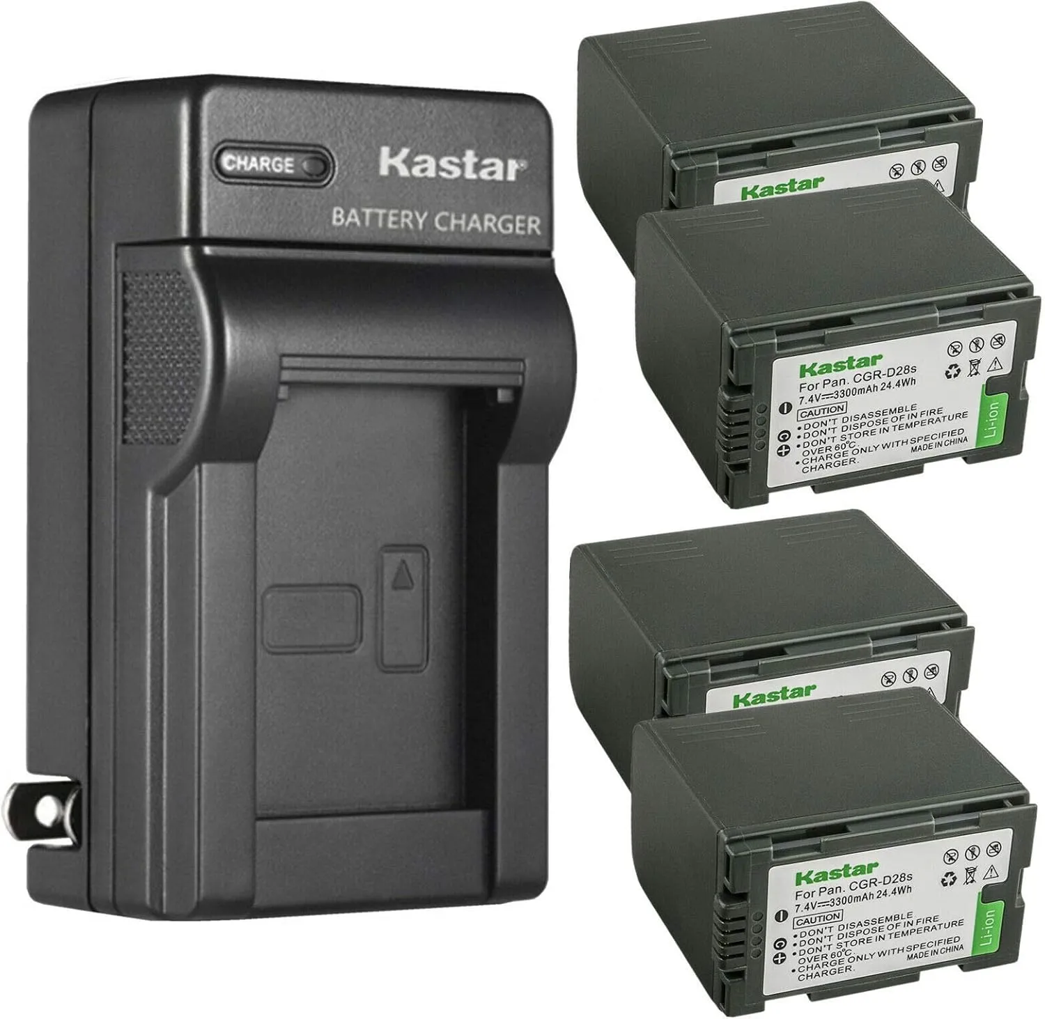Kastar 4-Pack CGR-D28 Battery and AC Wall Charger Replacement for Panasonic CGA-D28A/1B, CGA-D28R, CGA-D28S, CGA-D28SE/1B, CGA-D320, CGA-D320A/1B, CGA-D320E/1B, DE-A20, DE-A88C, VSK0581, AG-B23P