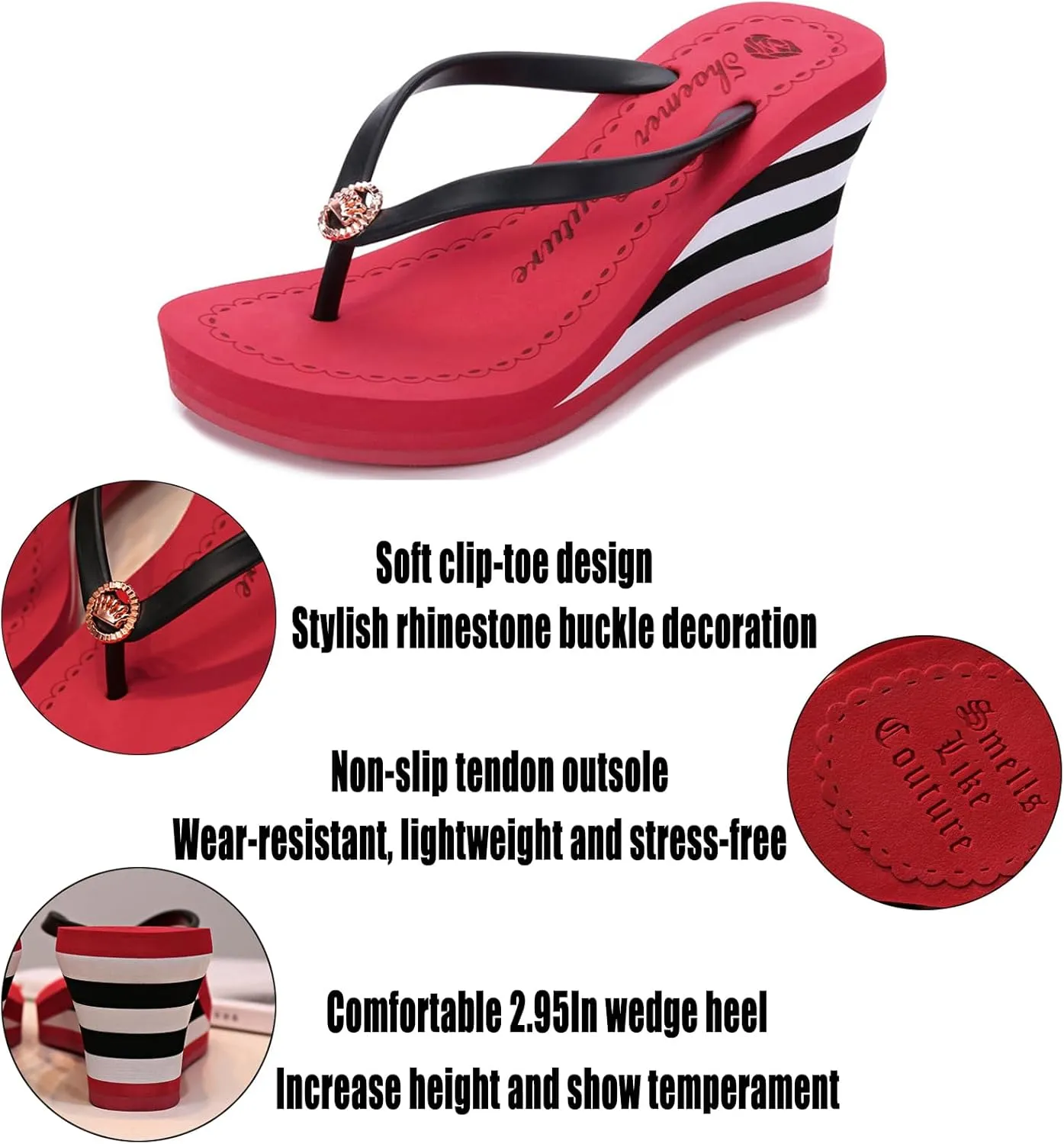 KCTRFSJ Women Sparkly Rhinestone Super High Heel Flops Sandals Stripe Wedge Platform Clip Toe Flip Flops,Slip-On Comfort Non-Slip Walking Slippers