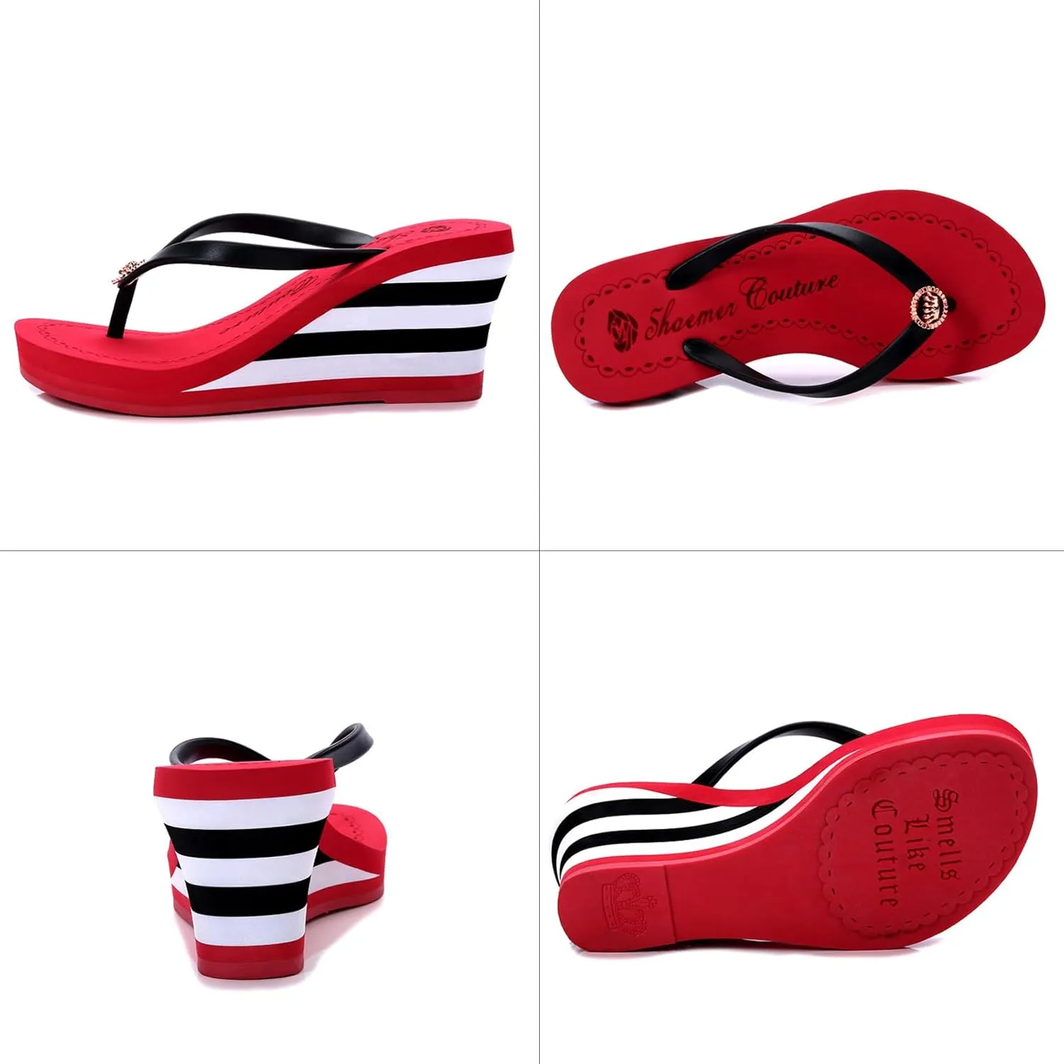 KCTRFSJ Women Sparkly Rhinestone Super High Heel Flops Sandals Stripe Wedge Platform Clip Toe Flip Flops,Slip-On Comfort Non-Slip Walking Slippers