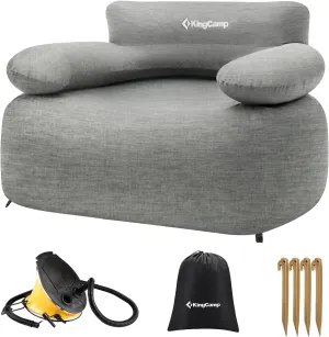 KingCamp Inflatable Couch for Camping, Portable Foldable Eco-Friendly Reach-Certified PVC Liner Air Lounger Blow Up Sofa with Foot Pump, Pegs, Repair Kit & Removable Cover