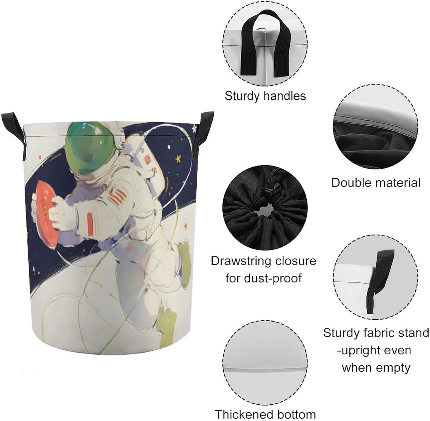 Laundry Hampers, Large Drawstring Laundry Bag, Removable Laundry Bags, Collapsible Storage Bin with Handles for Home Organization, Kids Room, Nursery Astronaut