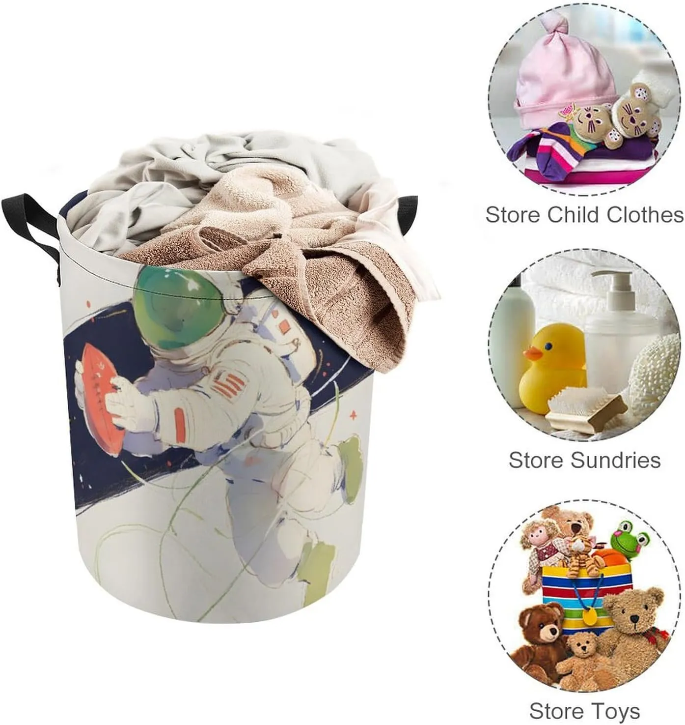 Laundry Hampers, Large Drawstring Laundry Bag, Removable Laundry Bags, Collapsible Storage Bin with Handles for Home Organization, Kids Room, Nursery Astronaut