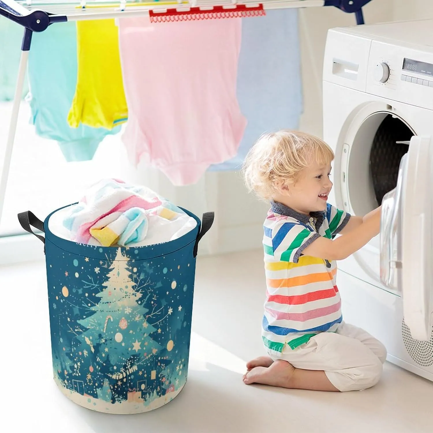Laundry Hampers, Large Drawstring Laundry Bag, Removable Laundry Bags, Collapsible Storage Bin with Handles for Home Organization, Kids Room, Nursery Evergreen