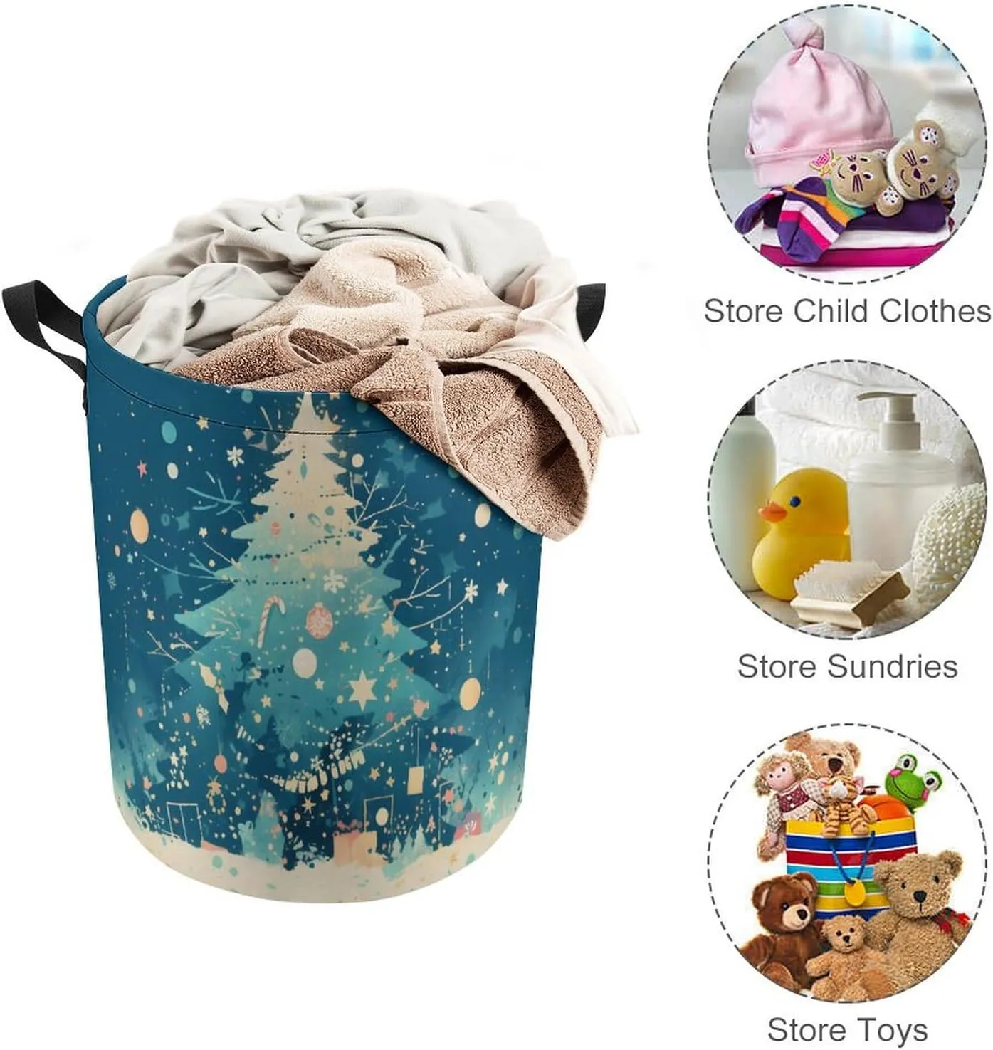 Laundry Hampers, Large Drawstring Laundry Bag, Removable Laundry Bags, Collapsible Storage Bin with Handles for Home Organization, Kids Room, Nursery Evergreen