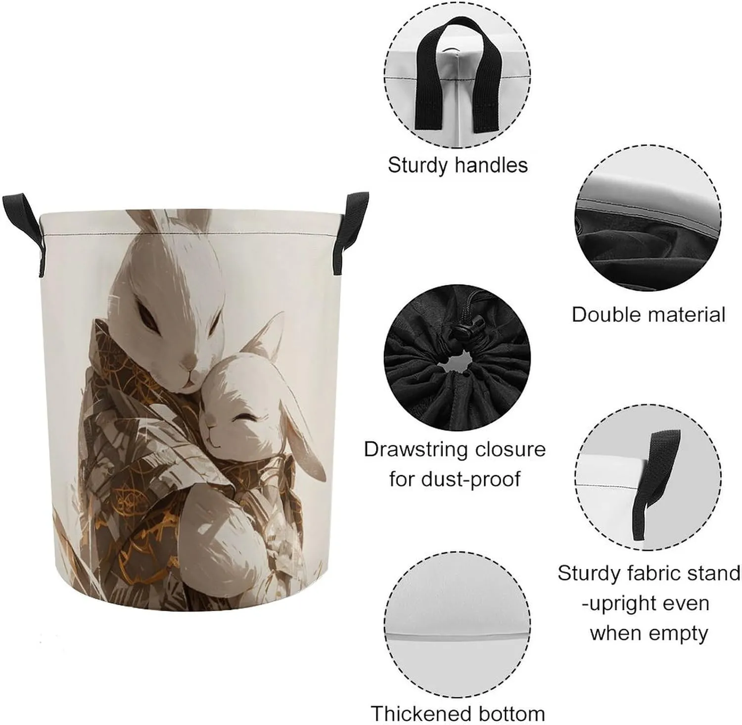 Laundry Hampers, Large Drawstring Laundry Bag, Removable Laundry Bags, Collapsible Storage Bin with Handles for Home Organization, Kids Room, Nursery Illustration