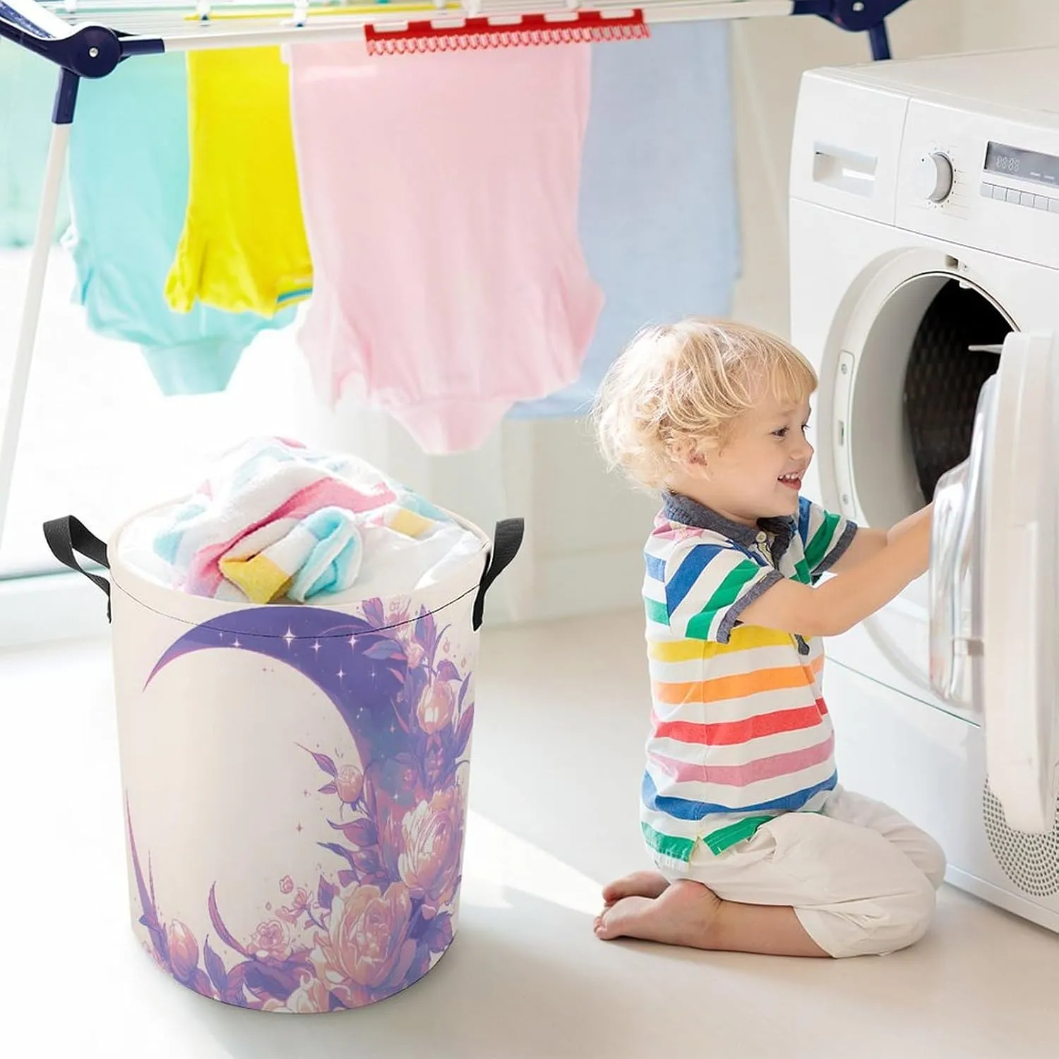 Laundry Hampers, Large Drawstring Laundry Bag, Removable Laundry Bags, Collapsible Storage Bin with Handles for Home Organization, Kids Room, Nursery Plant