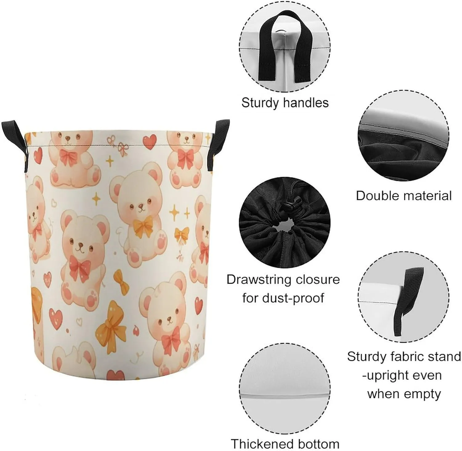 Laundry Hampers, Large Drawstring Laundry Bag, Removable Laundry Bags, Collapsible Storage Bin with Handles for Home Organization, Kids Room, Nursery Vertebrate