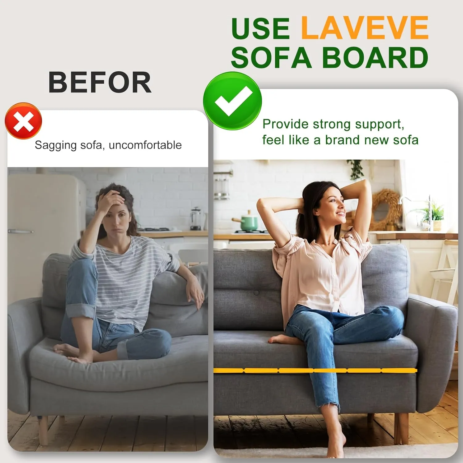LAVEVE Heavy Duty Couch Cushion Support for Sagging Seat 21.5''x70'', Thicken Solid Wood Sofa Under Cushions Boards, Perfectly Fix and Protect Seat, Extend Life