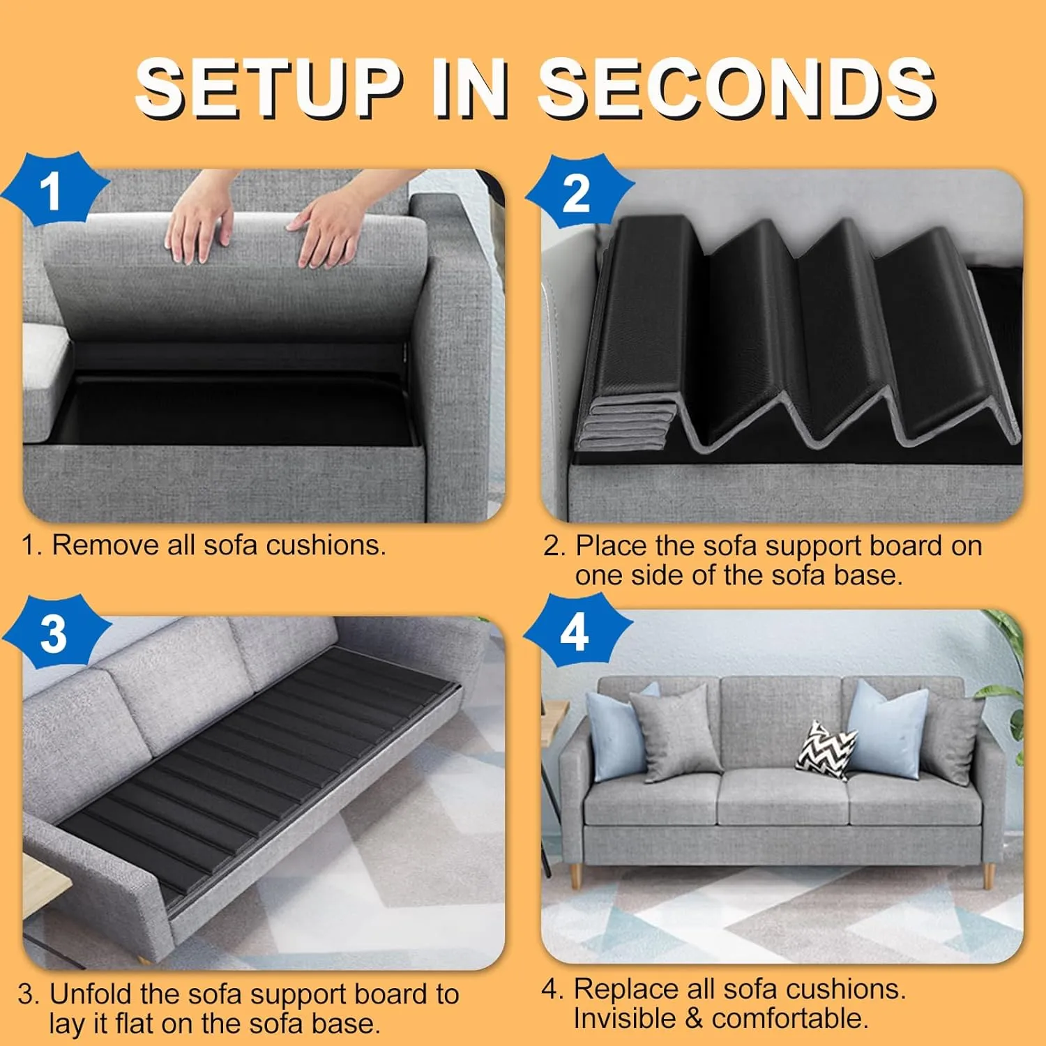 LAVEVE Heavy Duty Couch Cushion Support for Sagging Seat 21.5''x70'', Thicken Solid Wood Sofa Under Cushions Boards, Perfectly Fix and Protect Seat, Extend Life