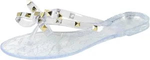 LAVRA Women’s Studded Sandals Bow T-Strap PVC Flip Flop Jelly Shoes