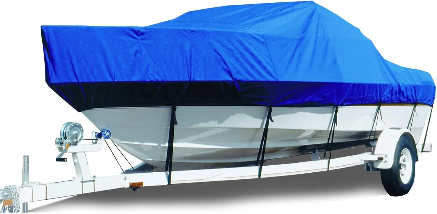 LDIW 420D Trailerable Boat Cover UV Protection Dust-Proof Cover Fit for V-Hull, Tri-Hull, Bass, Fishing Boat, Runabout, Fish & Ski Boat,Blue,20~22FT: 700x254cm