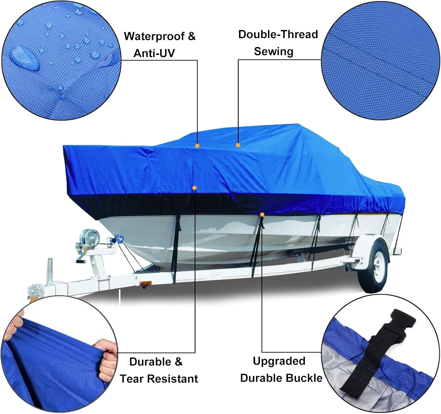 LDIW 420D Trailerable Boat Cover UV Protection Dust-Proof Cover Fit for V-Hull, Tri-Hull, Bass, Fishing Boat, Runabout, Fish & Ski Boat,Blue,20~22FT: 700x254cm