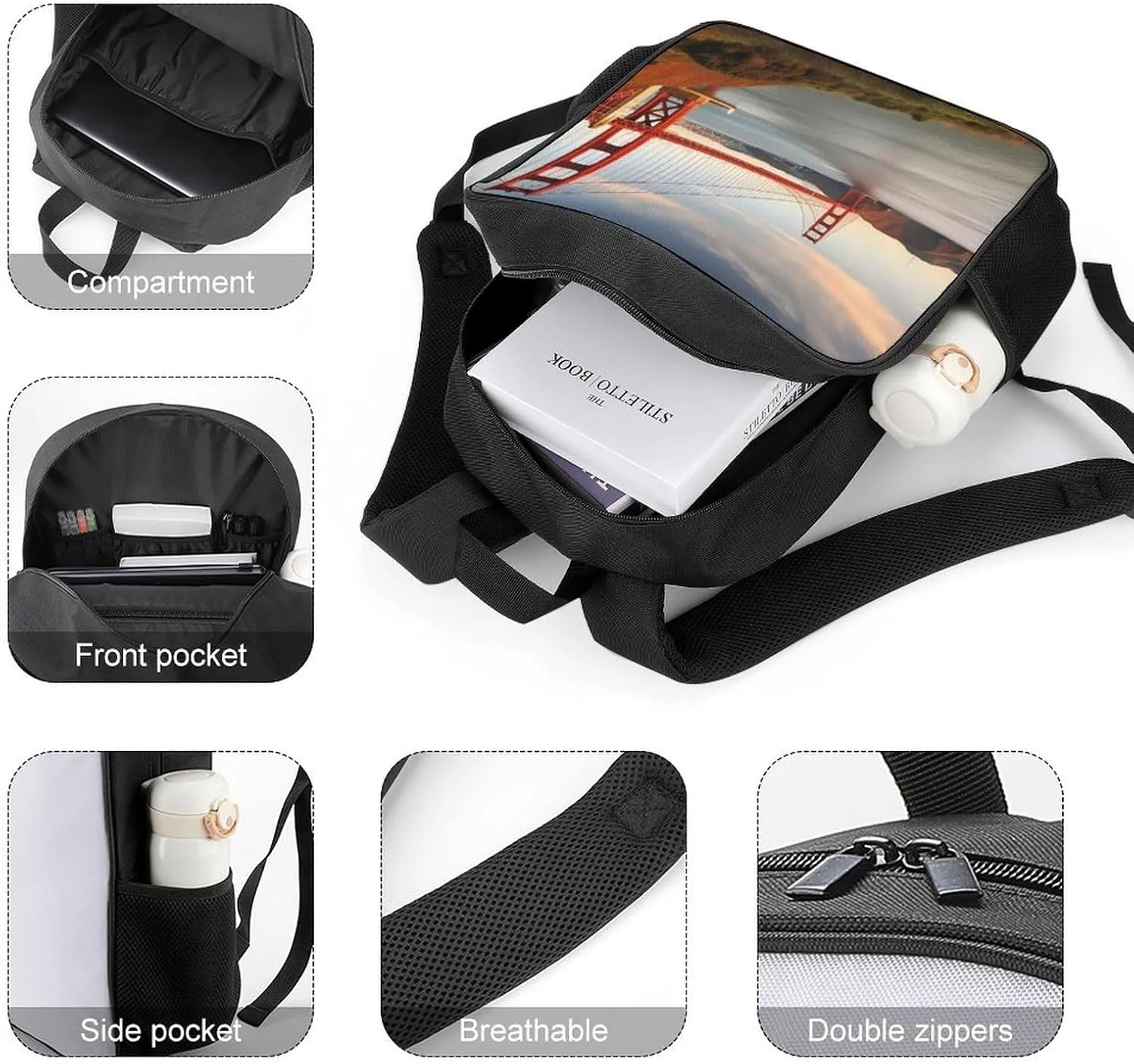 Lightweight Backpacks Cute Travel Bag Durable Golden Gate Bridge Printing Small Travel Backpack For Women & Men