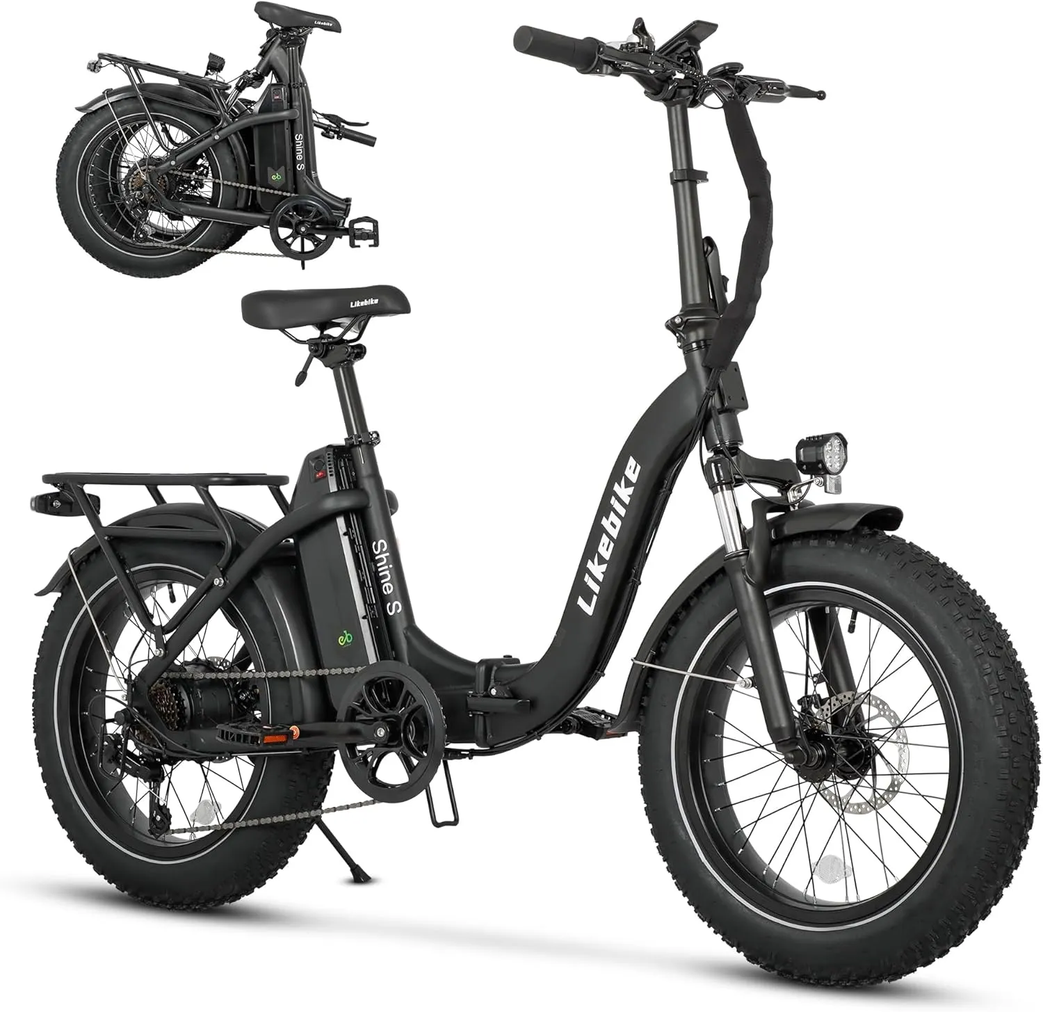 Likebike Folding Electric Bike for Adults with 500W Motor (Peak 720W),20" 4.0 Fat Tire Ebike,48V 13Ah Removable Battery UL 2849 Certified, Adults Electric Bicycles E-Bike,7-Speed and Front Suspension
