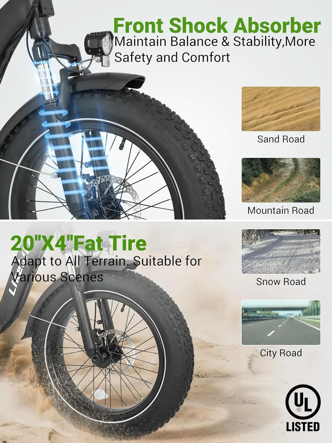 Likebike Folding Electric Bike for Adults with 500W Motor (Peak 720W),20" 4.0 Fat Tire Ebike,48V 13Ah Removable Battery UL 2849 Certified, Adults Electric Bicycles E-Bike,7-Speed and Front Suspension