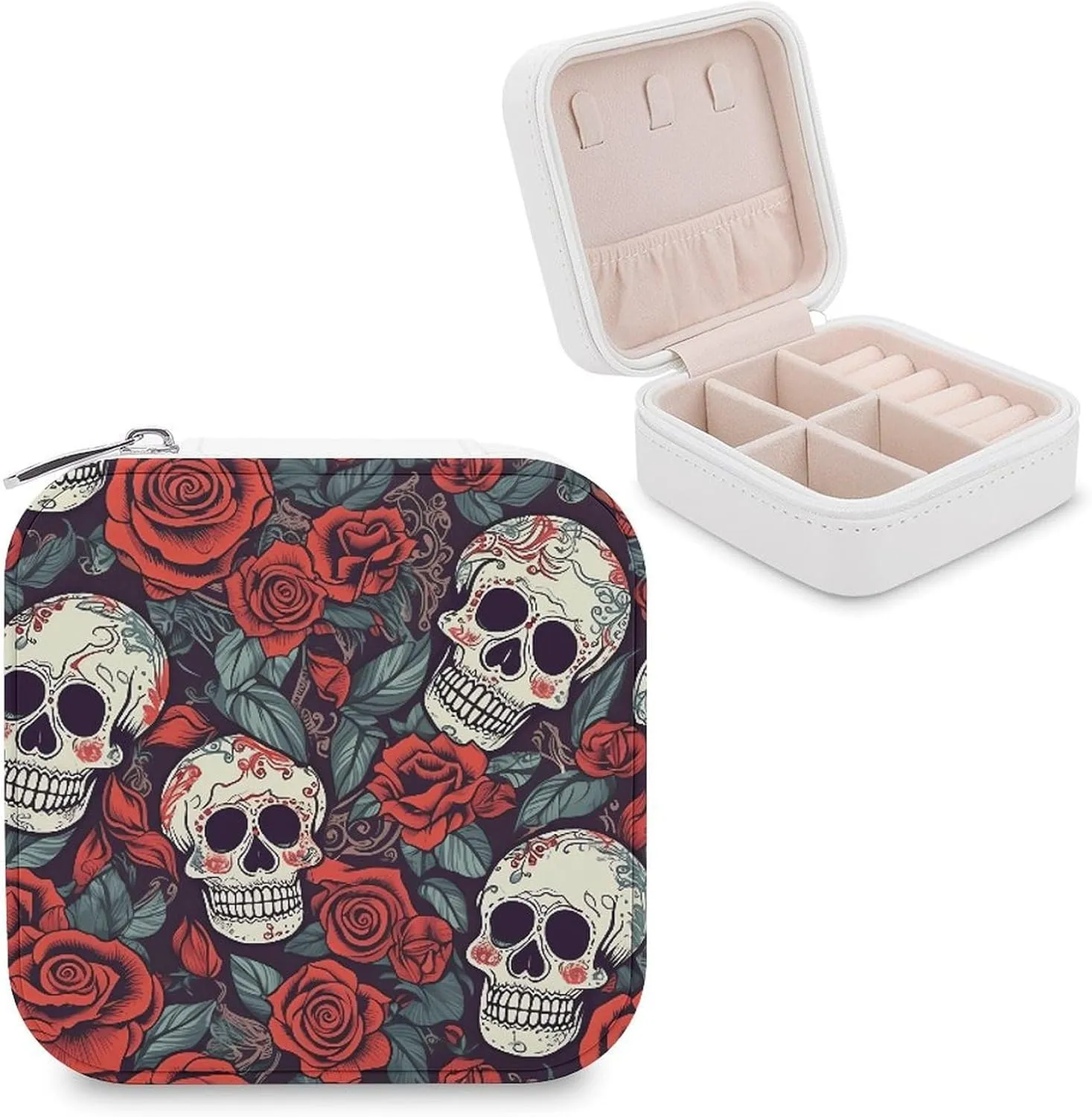 Makeup Mirror, Sugar Skulls and Red Roses Printed Makeup Mirror,portable Makeup Mirror,durable Makeup Mirror,office Makeup Mirror