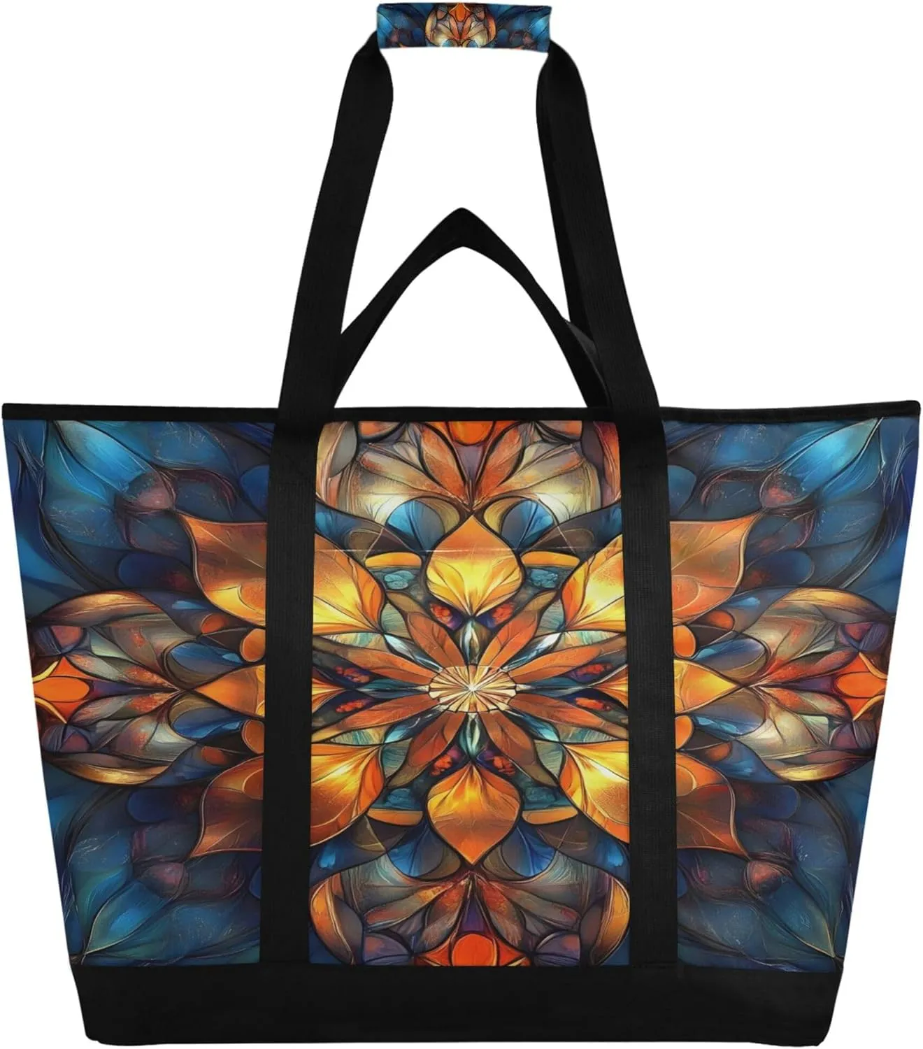Mandala Reusable Insulated Cooler Bag with Ice Pack Compartment - Large 47L Waterproof Thermal Grocery Tote for Picnic Beach Camping Lunch Storage