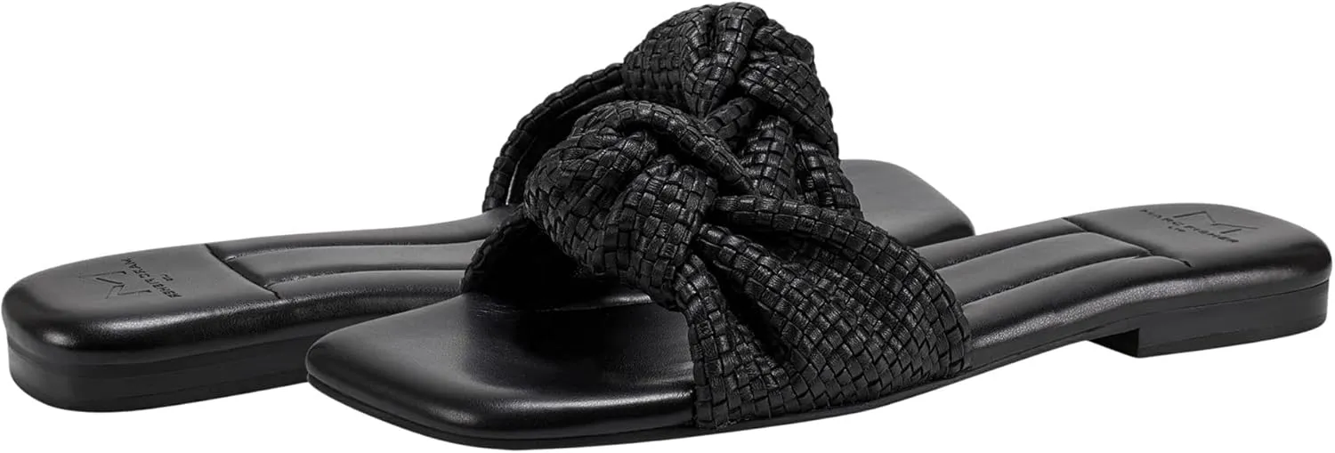 Marc Fisher LTD Women's Marlon Flat Sandal, Black Leather, 8.5