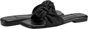Marc Fisher LTD Women's Marlon Flat Sandal, Black Leather, 8.5