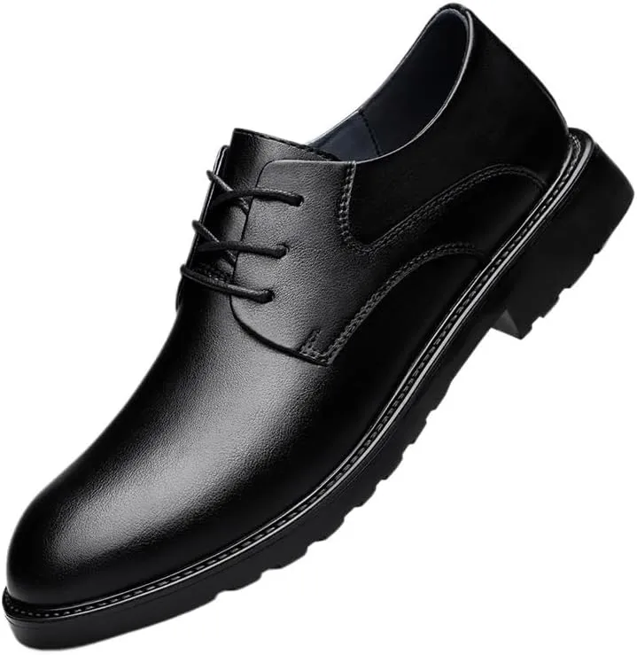 Men's Dress Shoes Lace Up Pointed Toe Vegan Leather Oxford Shoes with Cap Toe, Anti-Slip Rubber Sole, Non-Slip Low Top, Comfortable & Stylish for Formal Wear