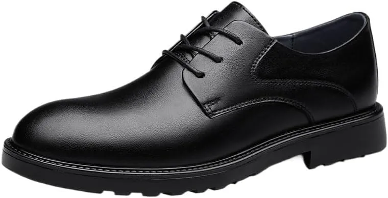 Men's Dress Shoes Lace Up Pointed Toe Vegan Leather Oxford Shoes with Cap Toe, Anti-Slip Rubber Sole, Non-Slip Low Top, Comfortable & Stylish for Formal Wear