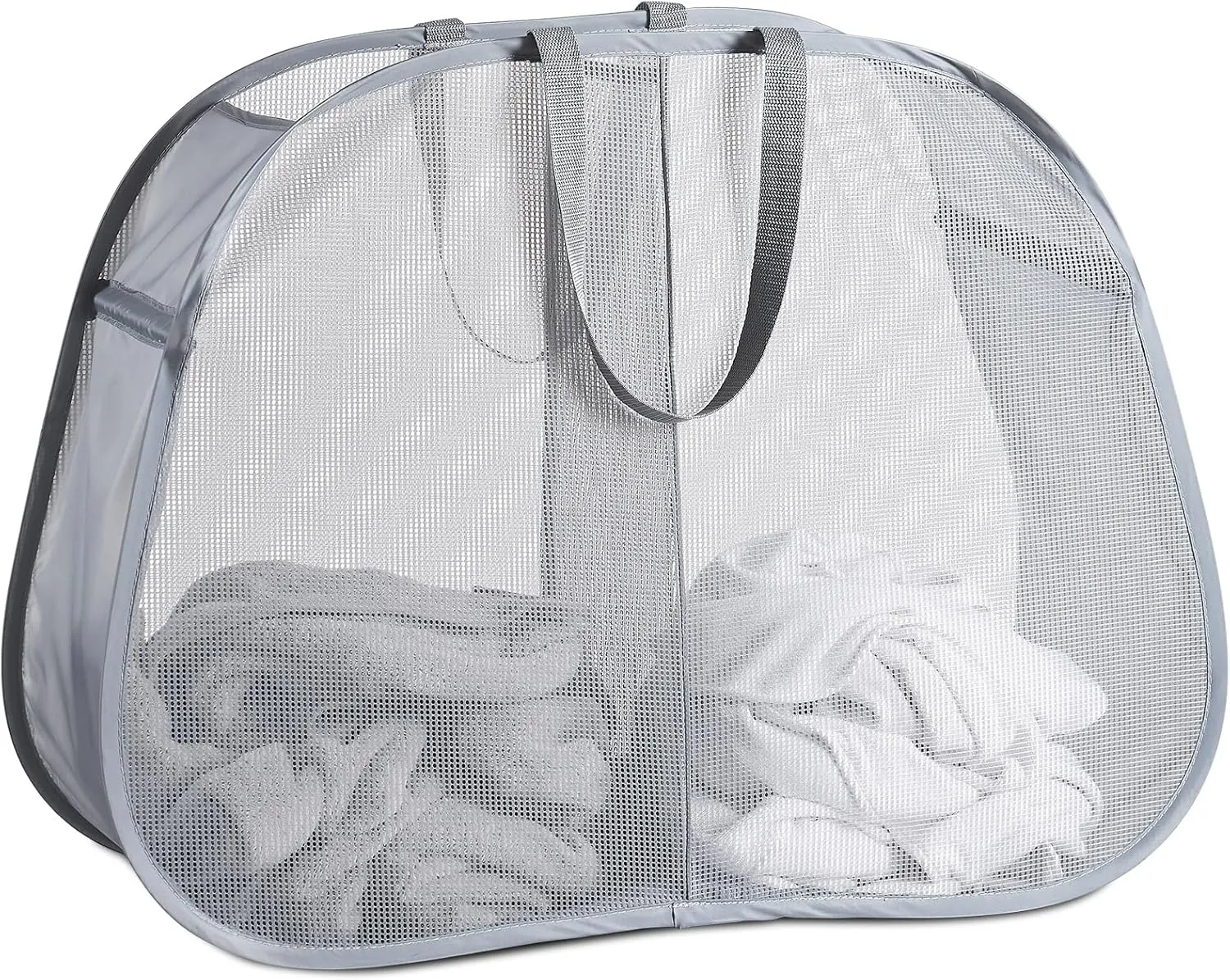 Mesh Popup Laundry Hamper 2 Compartment, Collapsible Laundry Sorter Basket Foldable Hamper for Clothes, College Dorm, Travel (Gray)