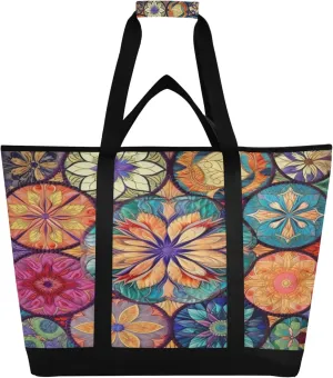 Mexican Talavera Reusable Insulated Cooler Bag with Ice Pack Compartment - Large 47L Waterproof Thermal Grocery Tote for Picnic Beach Camping Lunch Storage