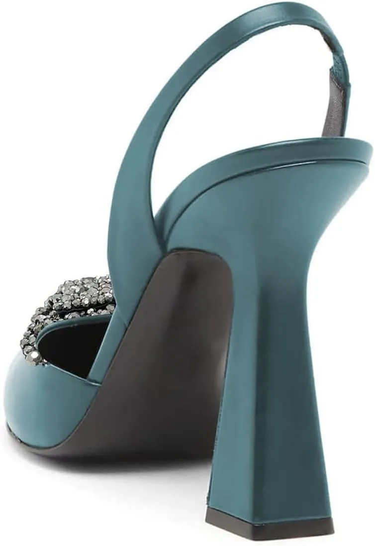 Milooey shoes Women Closed Pointed Toe Slip On Sandal Chic Rhinestone Butterfly Slingbacks Sexy Block High Heel Pump Party Prom Dress Shoes Size 4-16 Us