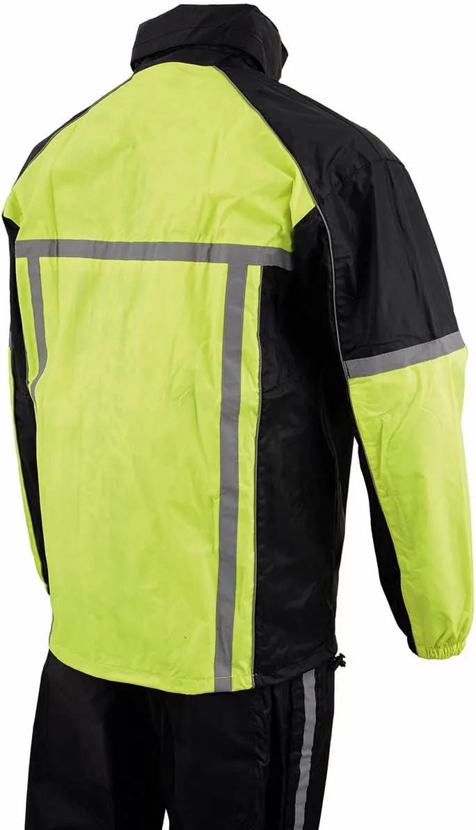 Milwaukee Leather MPM9510 Men's Black Water-Resistant Motorcycle Rain Suit with Hi Vis Reflective Tape