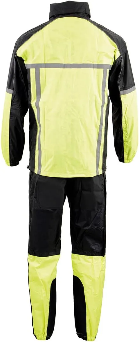 Milwaukee Leather MPM9510 Men's Black Water-Resistant Motorcycle Rain Suit with Hi Vis Reflective Tape