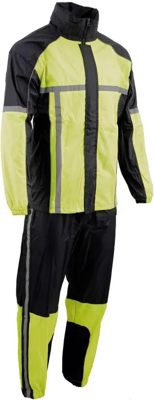 Milwaukee Leather MPM9510 Men's Black Water-Resistant Motorcycle Rain Suit with Hi Vis Reflective Tape