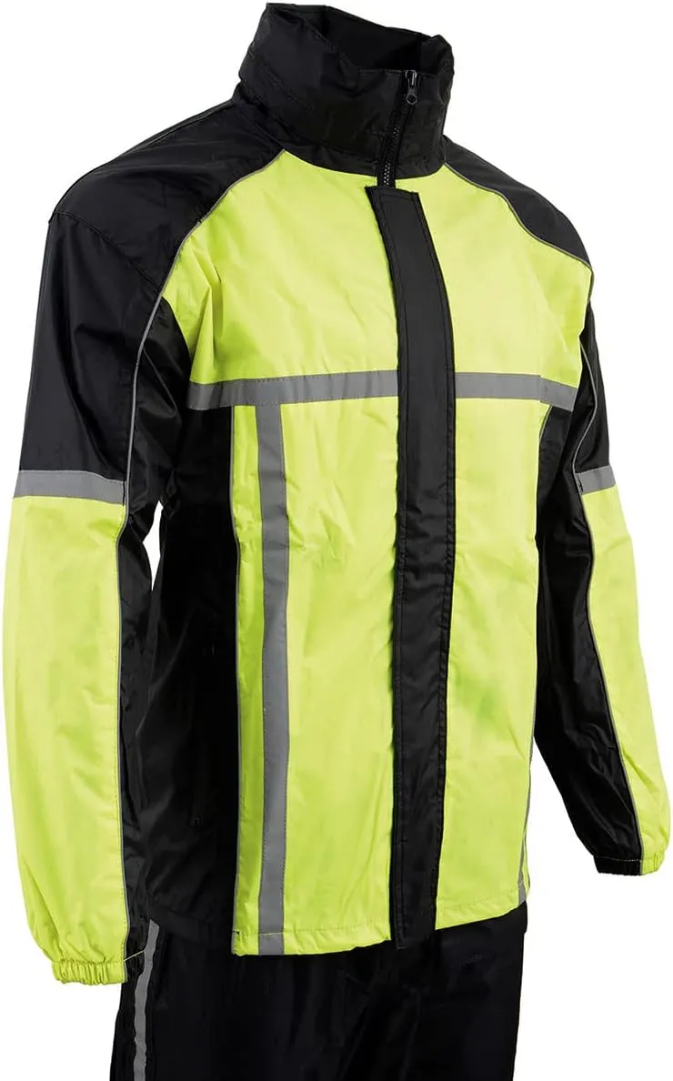 Milwaukee Leather MPM9510 Men's Black Water-Resistant Motorcycle Rain Suit with Hi Vis Reflective Tape