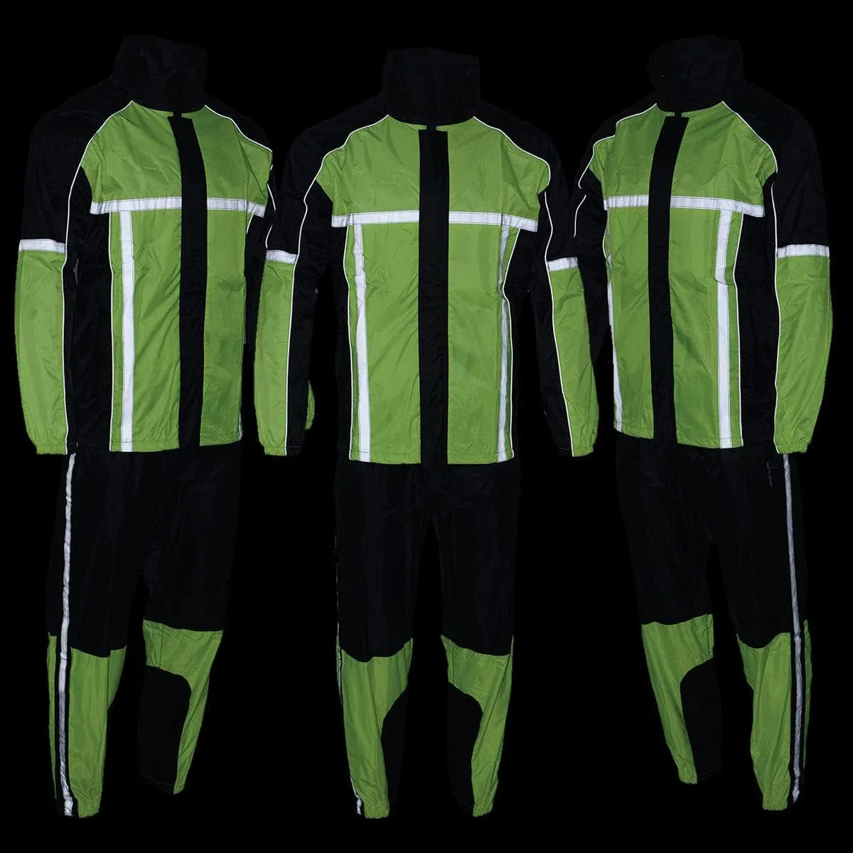 Milwaukee Leather MPM9510 Men's Black Water-Resistant Motorcycle Rain Suit with Hi Vis Reflective Tape