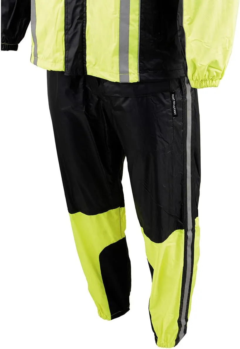 Milwaukee Leather MPM9510 Men's Black Water-Resistant Motorcycle Rain Suit with Hi Vis Reflective Tape