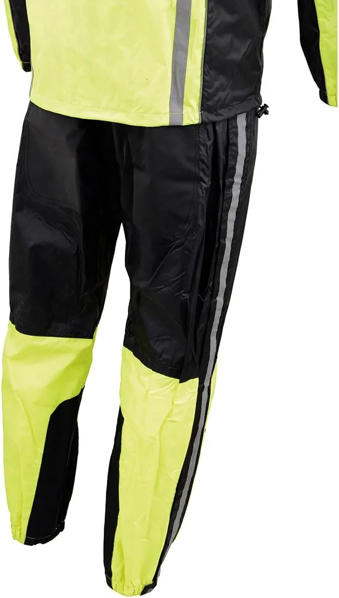Milwaukee Leather MPM9510 Men's Black Water-Resistant Motorcycle Rain Suit with Hi Vis Reflective Tape