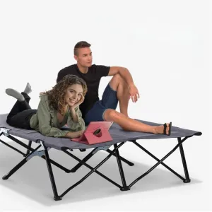 Minzan Foldable Cot with Heavy - Duty Frame, 76L x 49.2W x 15.7H, 300 lbs Capacity for Camping, Outdoor (Gray)