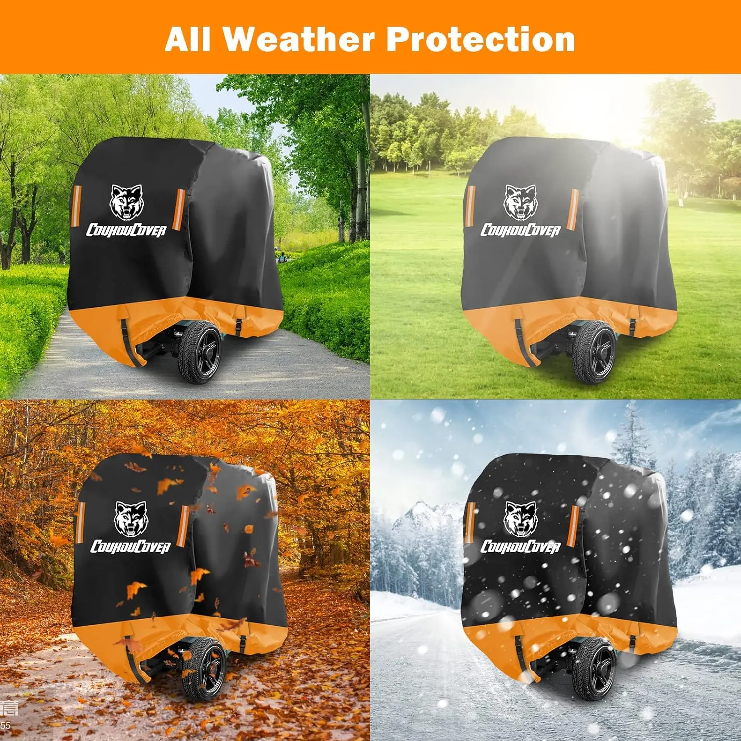 Mobility Scooter Cover, All Weather Outdoor Waterproof Protection Mobility Scooter Accessory for 3 or 4 Wheel Mobility Scooters, Durable with Reflective Stripes (Orange 67" Length)