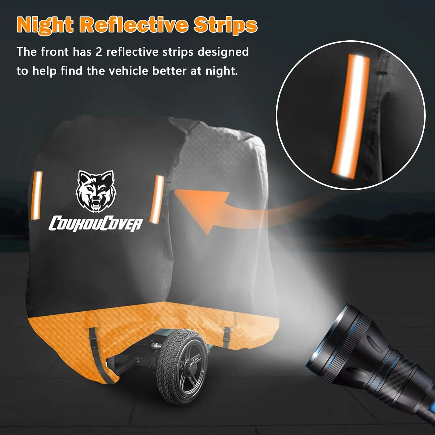 Mobility Scooter Cover, All Weather Outdoor Waterproof Protection Mobility Scooter Accessory for 3 or 4 Wheel Mobility Scooters, Durable with Reflective Stripes (Orange 67" Length)