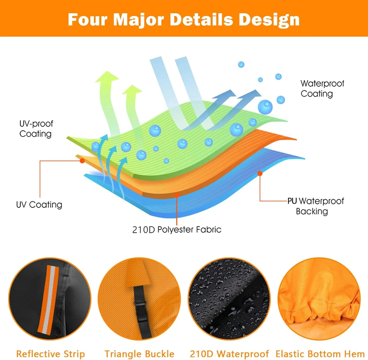 Mobility Scooter Cover, All Weather Outdoor Waterproof Protection Mobility Scooter Accessory for 3 or 4 Wheel Mobility Scooters, Durable with Reflective Stripes (Orange 67" Length)